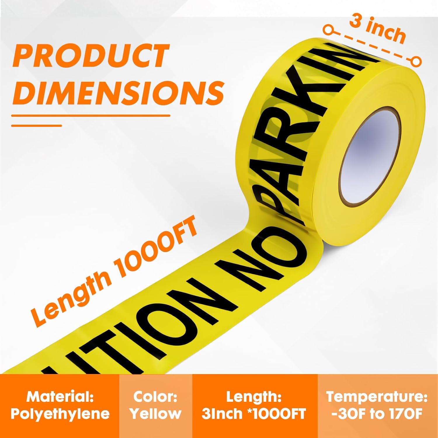 Caution NO Parking Tape – 3 Inch x 1000 Feet Each | Bright Safety & Hazard Tape with Bold Black Text for Construction, Events, and Dangerous Areas (Caution NO Parking, 2 Pack)