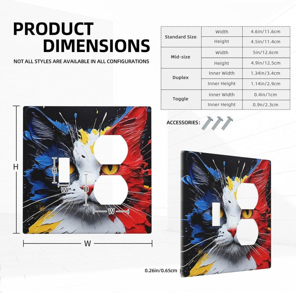 Decorative Outlet Covers Colorful Doodle Cute Funny Black Red White Cat 2 Gang Wall Plate Cover Single Toggle Duplex Combo Two Switch Light Switch Cover Plate Faceplate