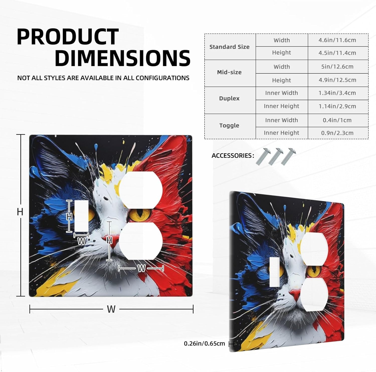 Decorative Outlet Covers Colorful Doodle Cute Funny Black Red White Cat 2 Gang Wall Plate Cover Single Toggle Duplex Combo Two Switch Light Switch Cover Plate Faceplate