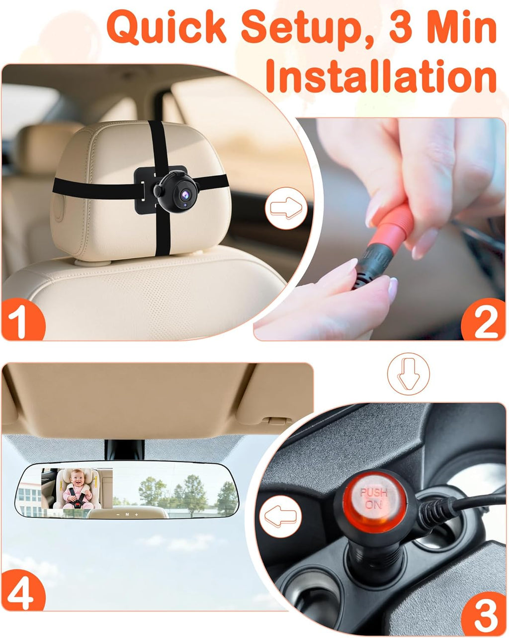 Baby Car Mirror Camera: Dash-Free 4.3-inch HD Clear Night Vision Wide Angle View for Infant Backseat Monitoring - Plug-Play No-Professional Installation for Parents Long Road Driving