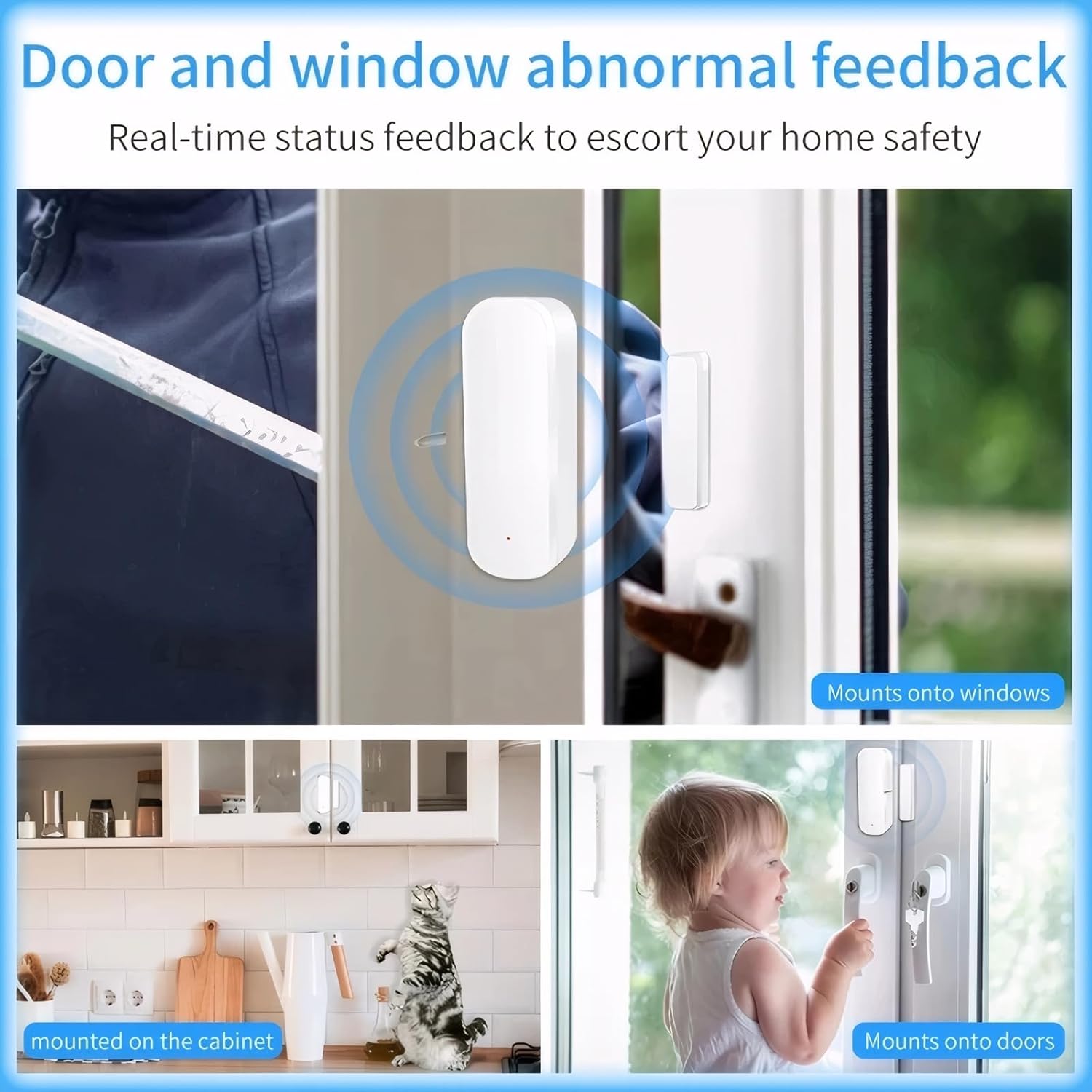 Smart WiFi Door/Window Sensor | Tuya Smart Alarm, Wireless Entry Detector with Real-Time Alerts, Compatible with Alexa/Google Home, No Hub Required (1Pack)
