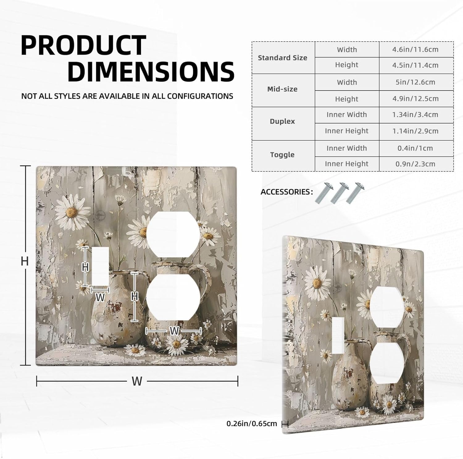 Wallplates Vintage Rustic Floral White Daisy Flower Oil Painting Style 1 Toggle 1 Duplex Switch Plate Electrical GFCI Faceplate Decorative Light Switch Covers for Home Farmhouse Decor