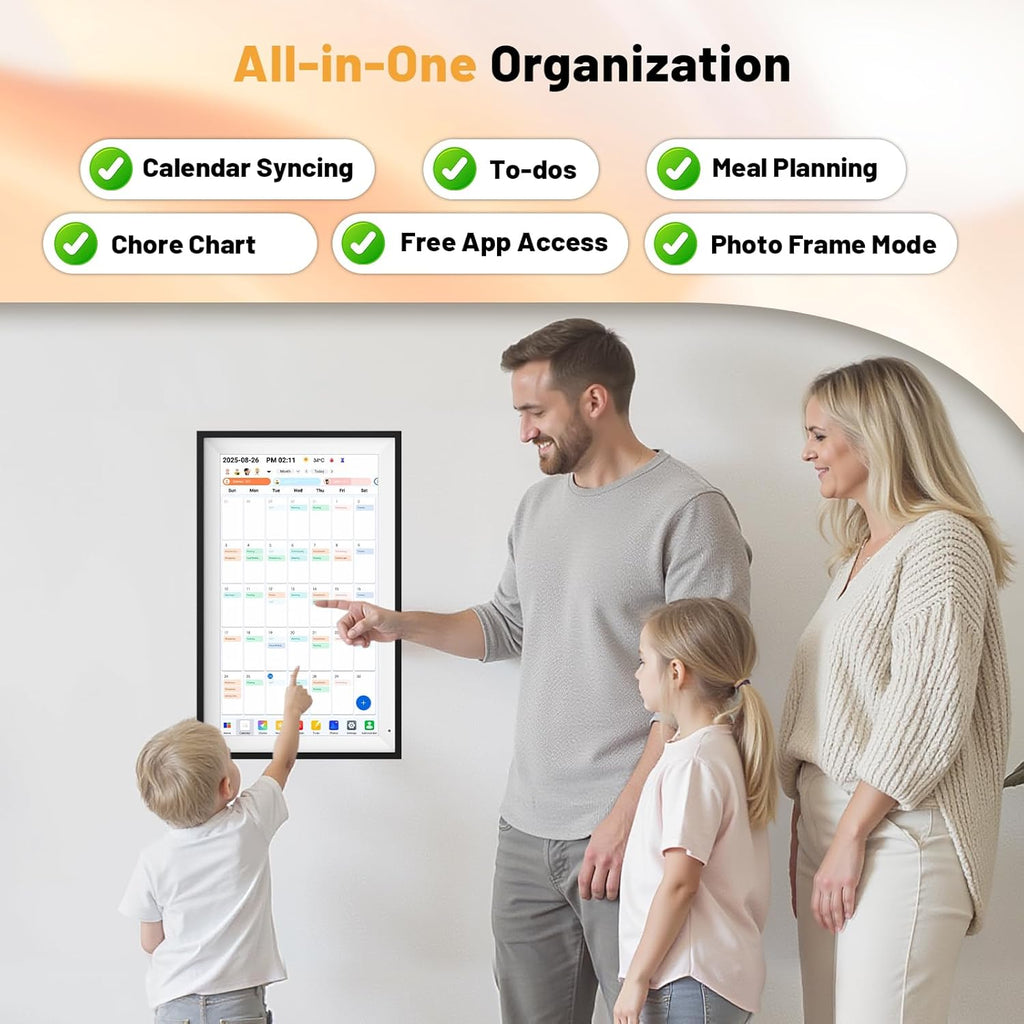 Digital Calendar 15.6" Smart Calendar&Chore Chart, 1920*1080 Interactive Touchscreen Electronic Calendar for Family Schedules, 64GB Wifi Meal Planner, Wall&Desk Mountable, 2025 Calendar-Black