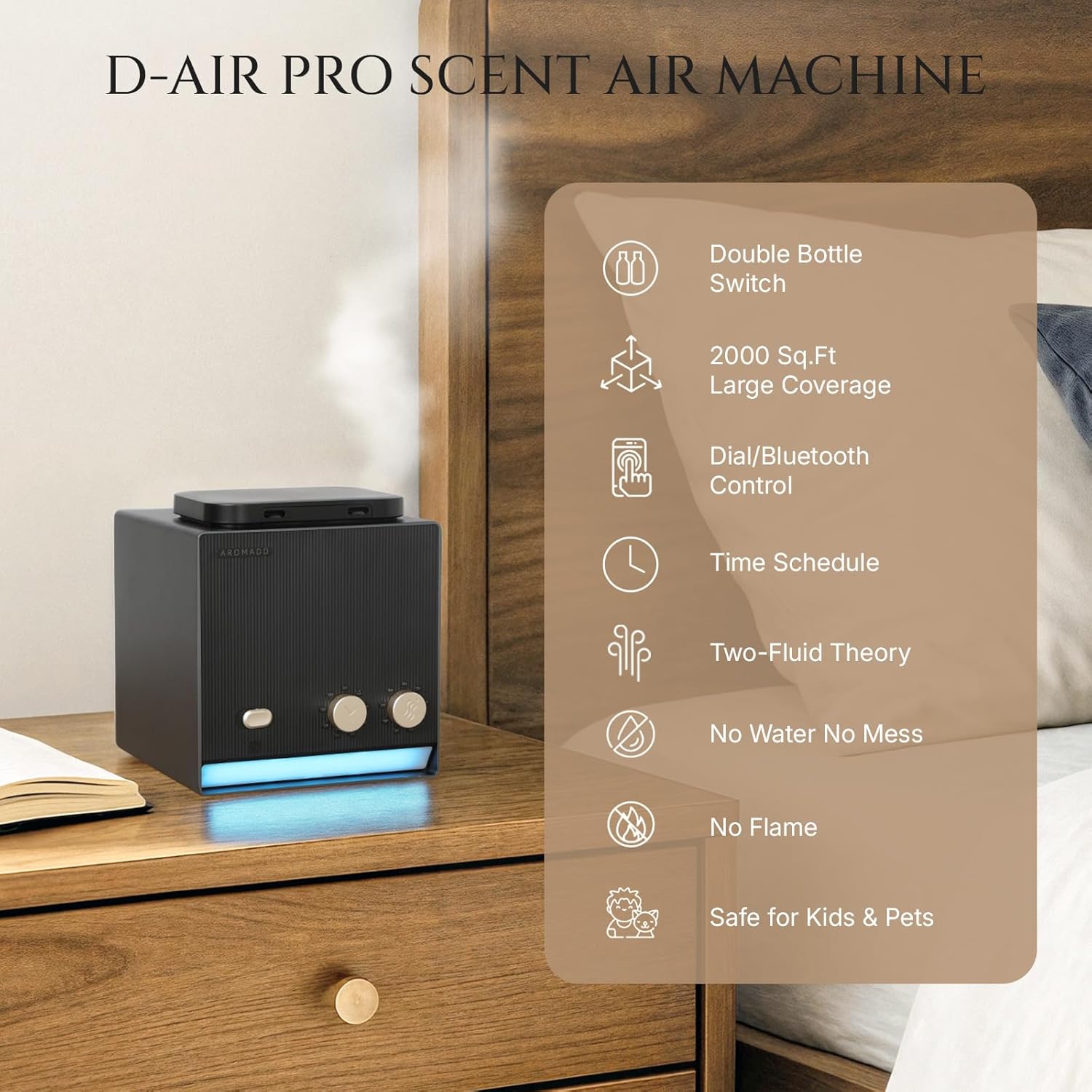Smart Waterless Essential Oil Diffuser with Dual Nozzle, Cold Air Tech Scent Air Machine with 8 Timer Settings, 9 Mist Levels, Hotel Collection Diffuser for Home & Office (Black Titanium)