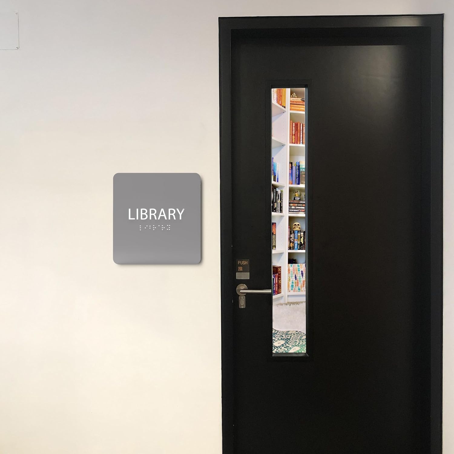6" X6" Library Sign - ADA Compliant Tactile Graphics Grade 2 Braille Text Acrylic Wall Sign - Quiet zone, Information Convey, Group Study Room Door Signs for Office, School, Home