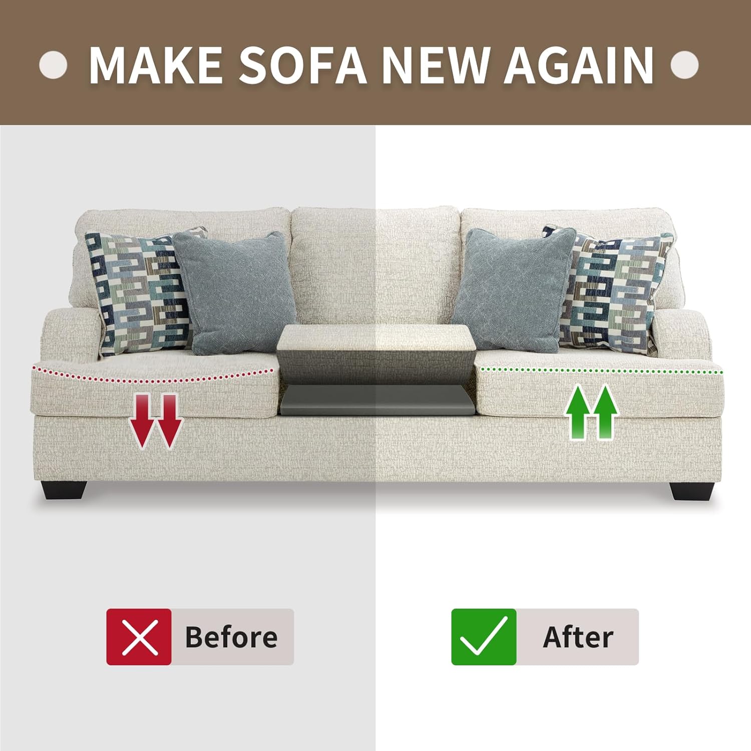 HAVARGO Couch Cushion Support High Density Foam 22X22X2.4 Inches Sofa Couch Supports for Sagging Cushions Light Grey 1Pc with Anti Slip Mesh Fabric