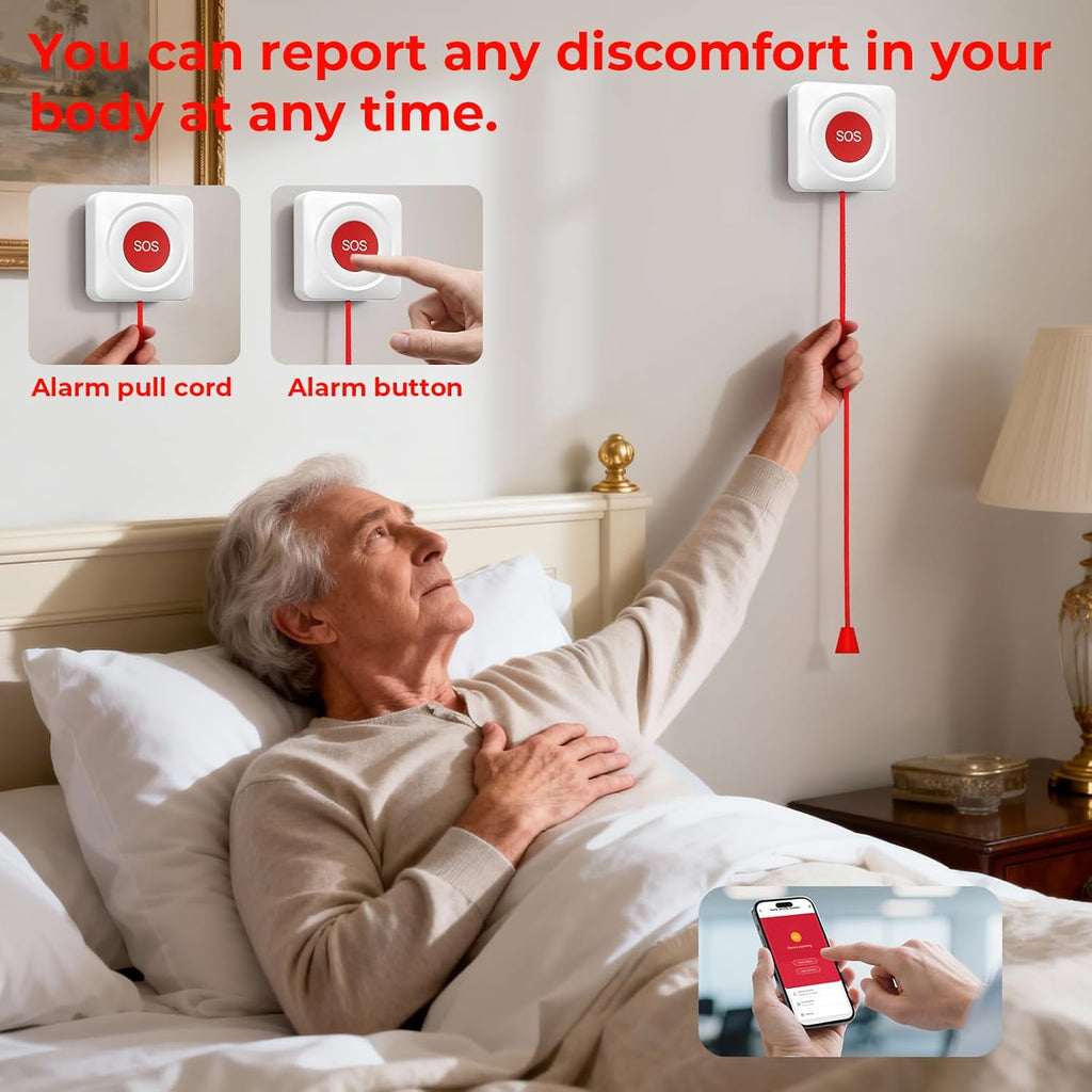 Caregiver Call Button Wireless Call Button for Elderly at Home,WiFi Panic Button,Life Alert Systems for Seniors No Monthly Fee (whiter2)