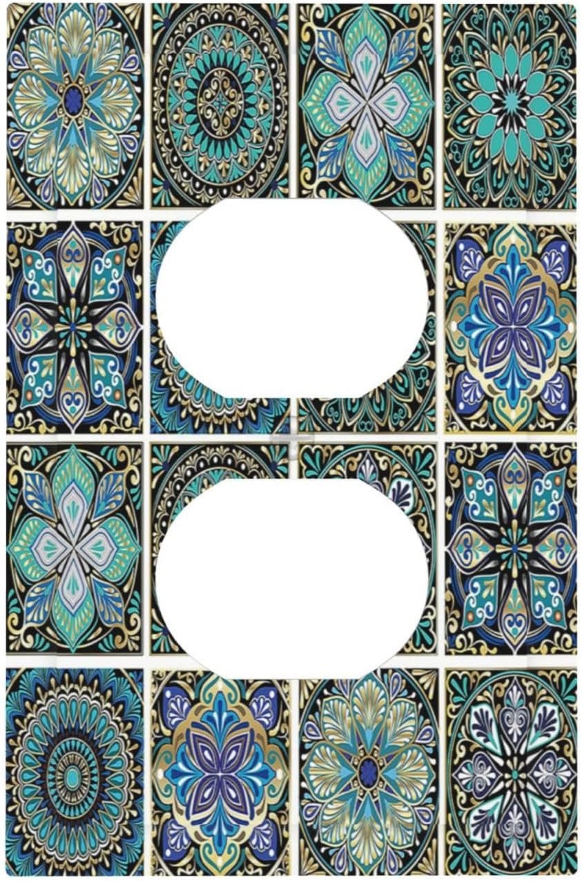 Outlet Covers Mandala Decorative Rustic Vintage Turquoise Pattern 1 Gang Duplex Wall Plate Decorative Switch Plates Electrical Receptacle Faceplate Light Switch Cover for Bedroom Bathroom