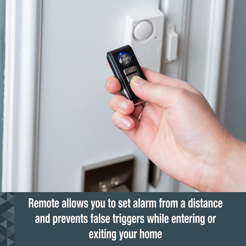 SABRE Door or Window Alarm With Remote, 120dB Alarm, Audible Up To 750-Feet (230-Meters), 4 Adjustable Settings, Arm and Disarm From A Distance, Battery Operated, No Wiring Required, Easy to Install