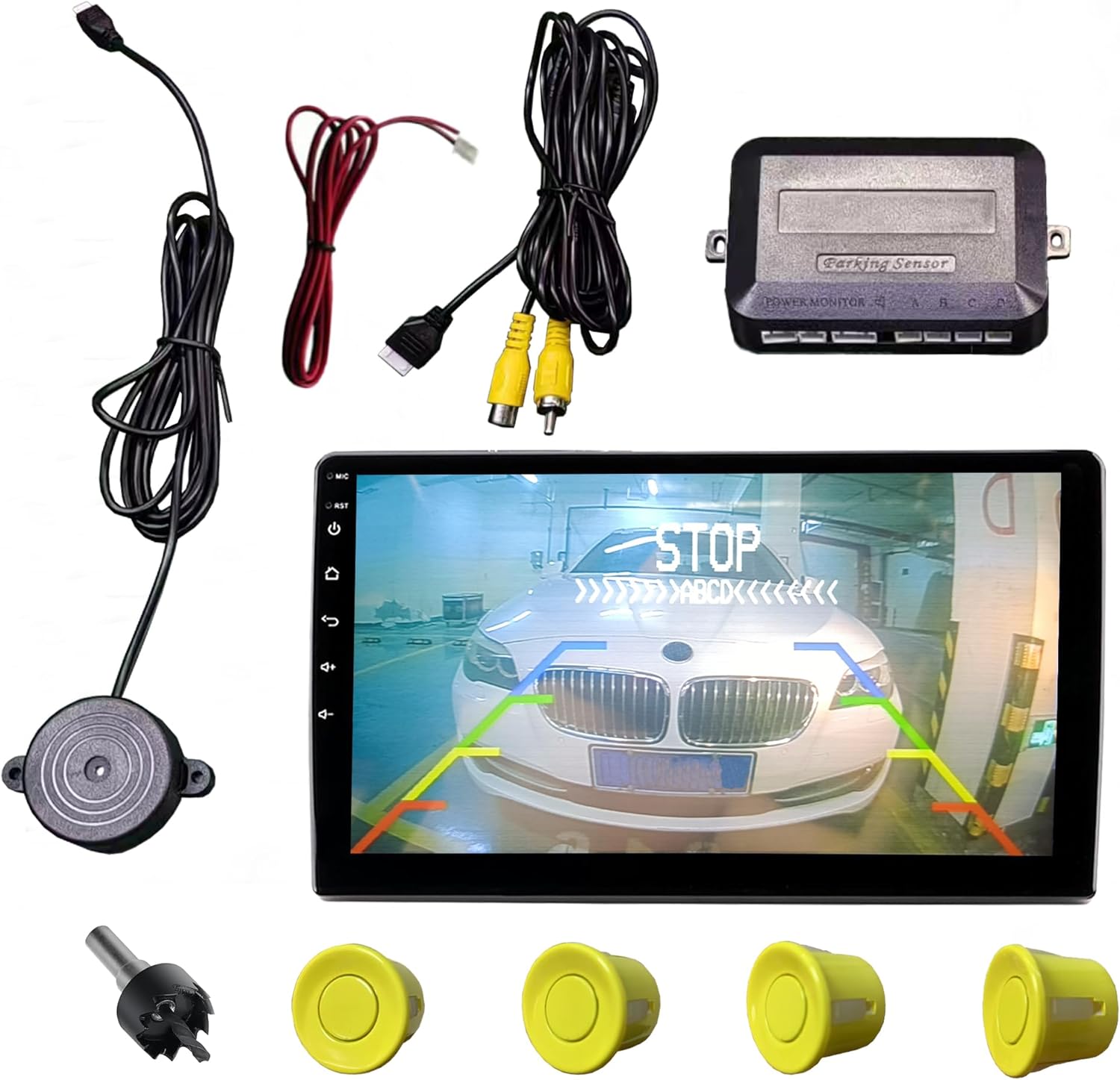 LCD Parking Sensor Kit - Displays Data on Original Screen, Easy Rear Installation, Compatible with All Camera Formats (AHD, CVBS), 18 Probe Colors to Match Any Vehicle