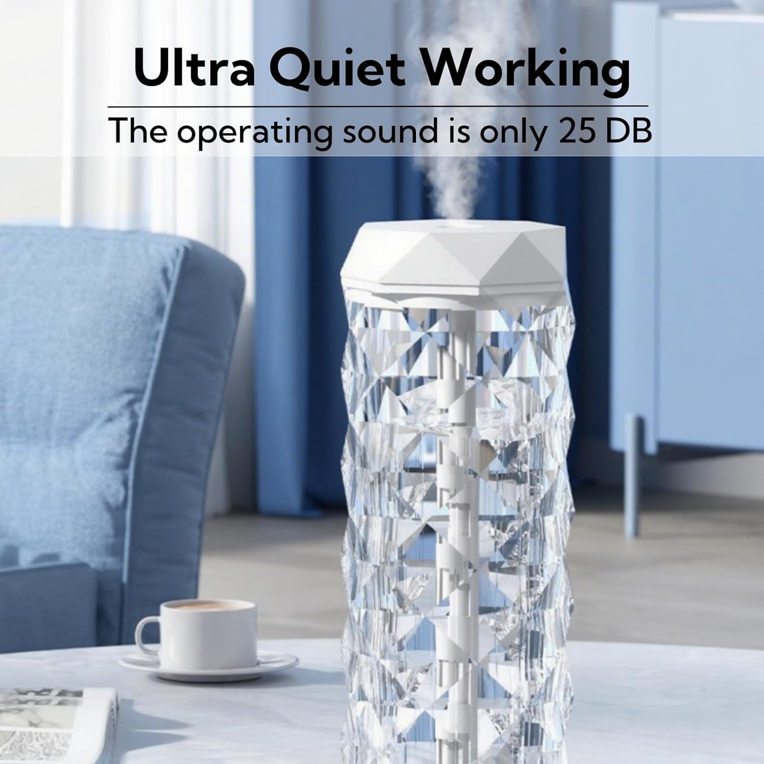 Portable Small Humidifier Dual Nozzle - Large Cool Mist Humidifiers Double Spray Ports, Water Shortage Protection, Ultra-Quiet, Mini Humidifier for Bedroom Plants Office Car Travel (Crystal Lamp)