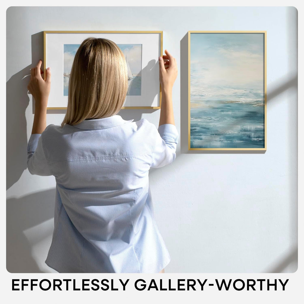 Homeforia 8x24 Panoramic Frame Gold, High End Metal 8 x 24 Picture Frames without Mat, 24x8 Hanging Gold Poster Frames for Wall, 8 by 24 inches Display Photo Frames, Tempered Glass, Wall Kit, Set of 1