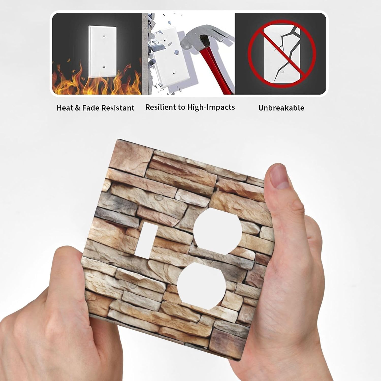 Wallplates Stone Textured Brown Brick Natural Stone 1 Toggle 1 Duplex Switch Plate Electrical Gfci Faceplate Decorative Light Switch Covers For Farmhouse Cabin Decor