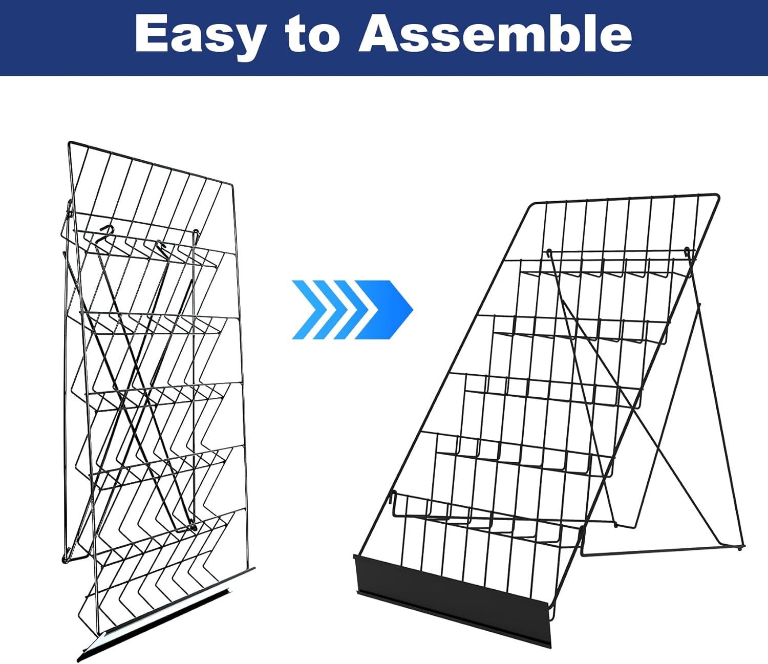 6 Tier Countertop Wire Magazine Racks,18" Wide Metal Comic Book Display Rack with Sign Channel,Foldable Retail Vendor Booth Display Stand for Greeting Card,Brochure,Art Print,CD,Craft