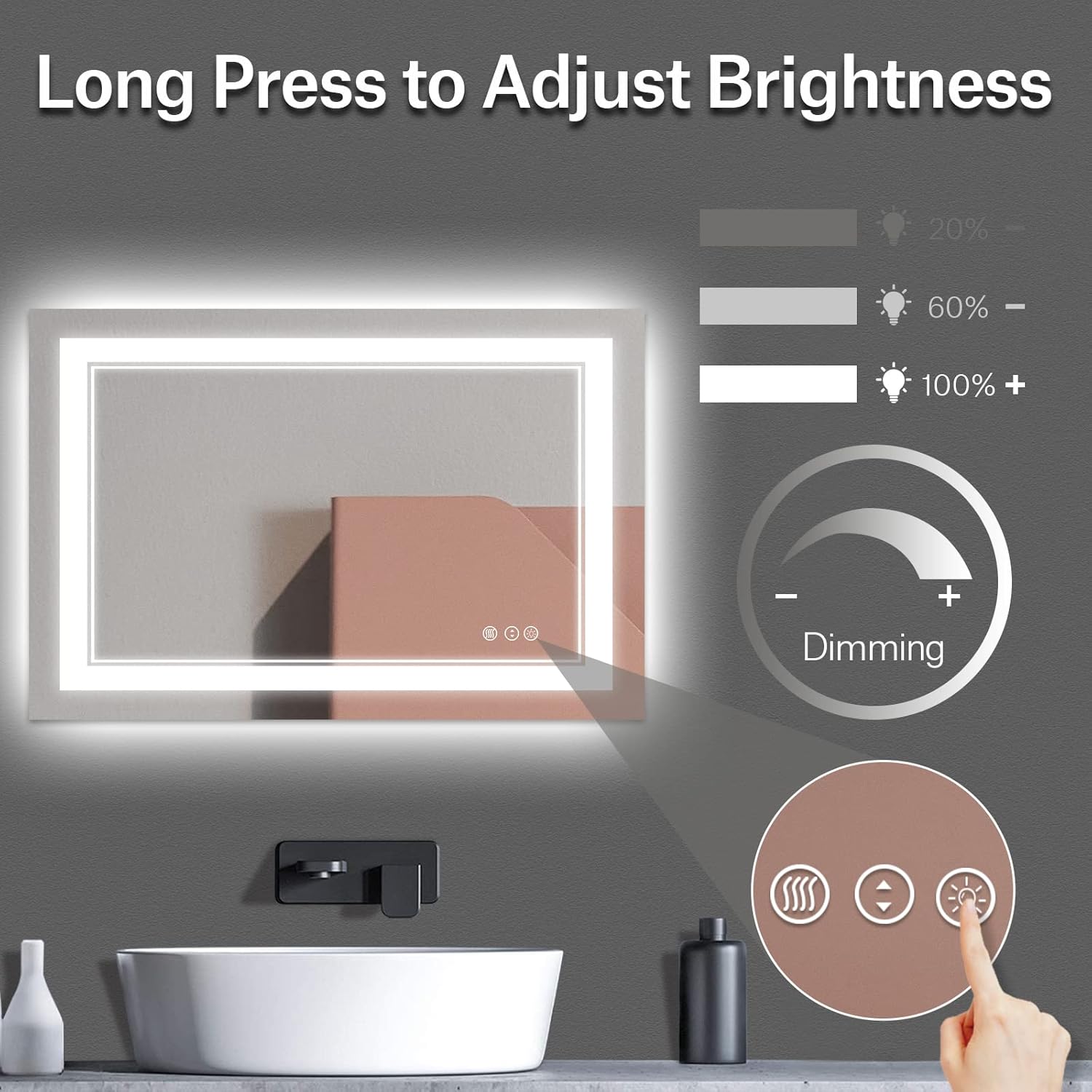 48x32 Inch LED Bathroom Mirror, Front Light and Backlit Anti-Fog Dimmable Memory Lighted Vanity Mirror, Shatterproof Wall-Mounted Led Mirror for Bathroom