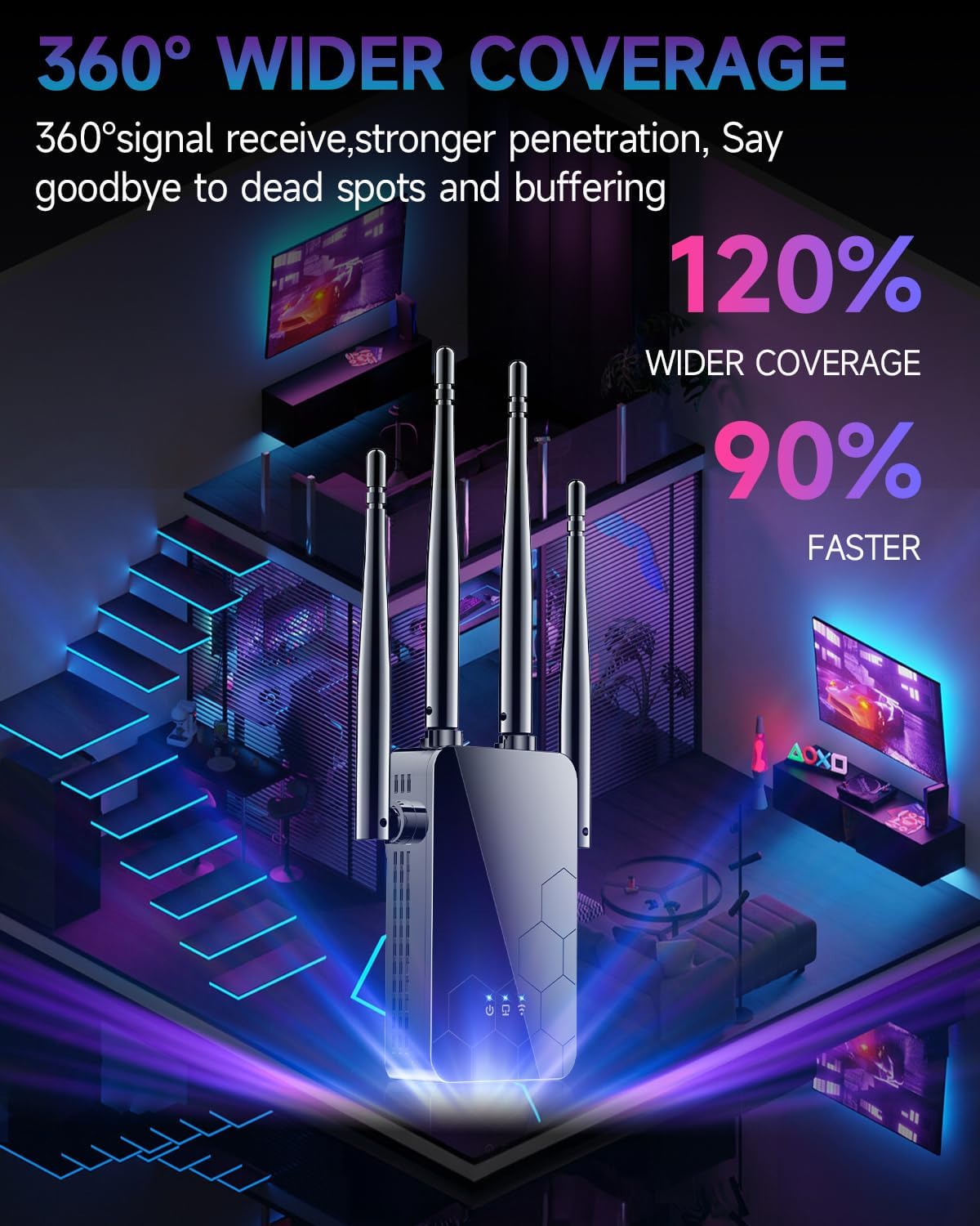 2026 WiFi Extender Internet Booster, 10000 Sq.ft Long Range Repeater Wireless Routers Amplifier, Mesh Wi-Fi 80% Faster | Broader Than Ever, Support More Network Devices at Home, 1-Tap Setup