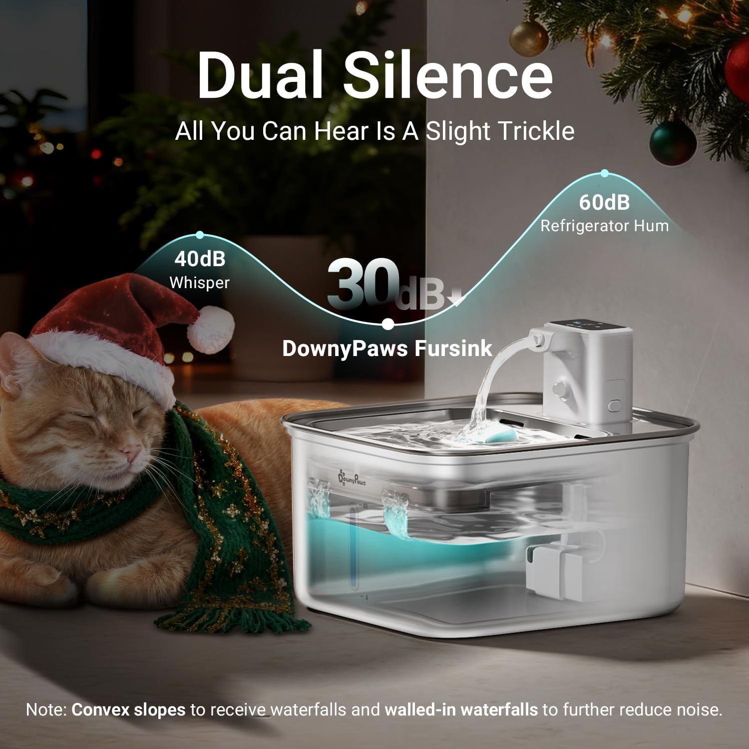 DownyPaws Cat Water Fountain Stainless Steel Wireless, 101 oz/3L FurSink Cordless Water Fountain for Cats, Battery Operated Cat Fountains for Drinking with Motion Sensor, Easy Clean, White