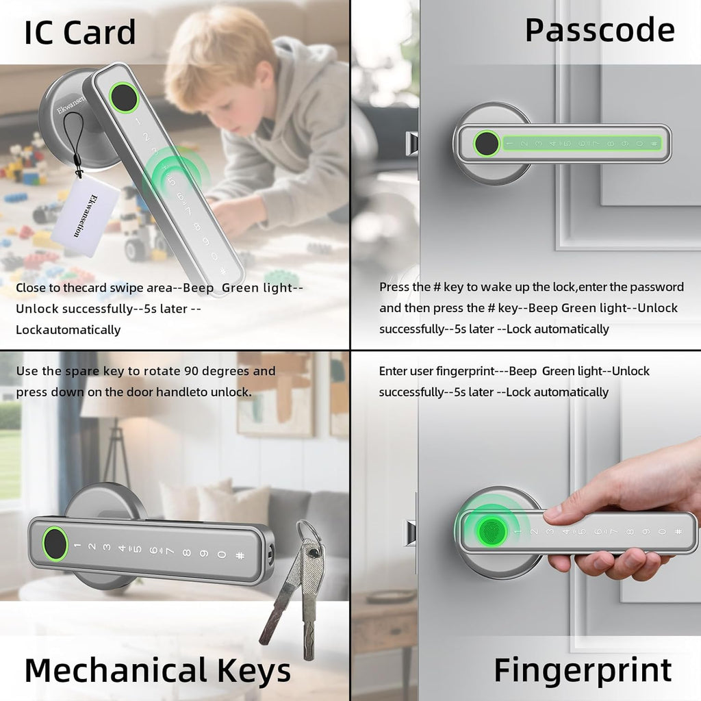 Fingerprint Door Lock Smart Door Lock with Keypad Keyless Entry Door Lock with Handle for Home Hotel Office Apartment Bedroom (Silver)