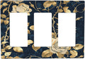 Light Switch Covers Boho Vintage Floral Golden Flower Dark Blue Background 3 Gang Rocker Electrical GFCI Decorative Triple Outlet Wall Plate Cover Switchplate for Bedroom living Room Decor