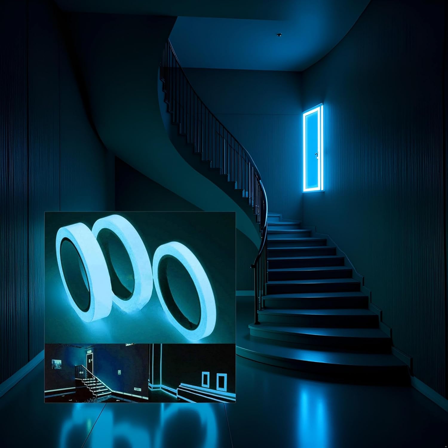 BWESOO 3Pcs Blue Glow in The Dark Tape 9.8 FT Fluorescent Spike Sticker for Stairs Walls Steps Safetys Exits Sign Warning Tape 1PC Self-Adhesive Luminous Tapes Safety Warning Tapes