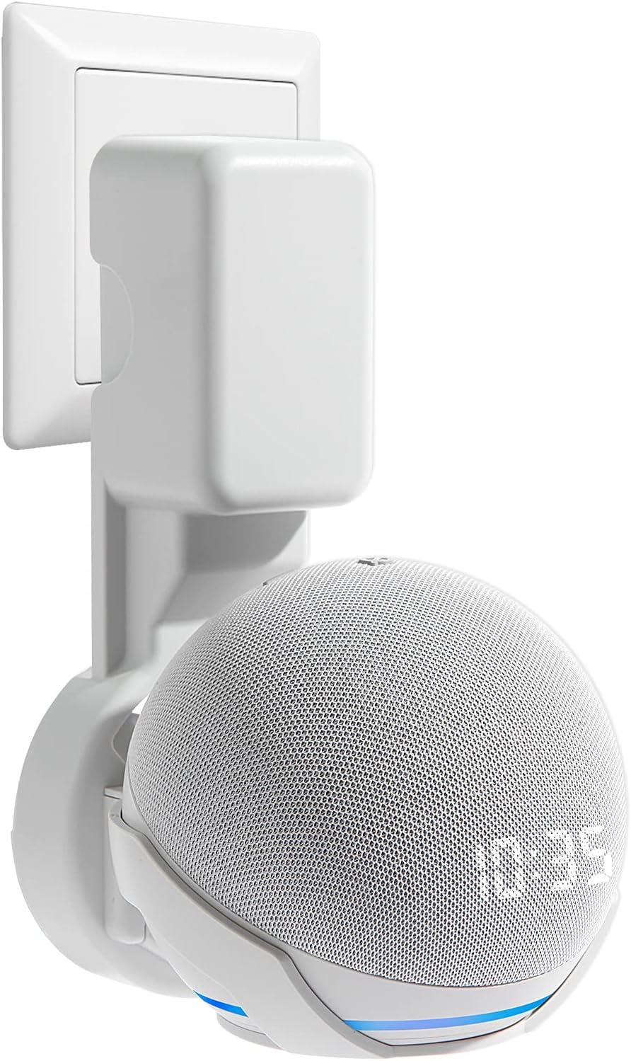Wall Mount Holder for Dot 4th/5th Generation, Outlet Hanger for Dot 4th/5th Gen, Smart Speaker Stand, Space-Saving Accessories, Built-in Cable Management Shelf, White…