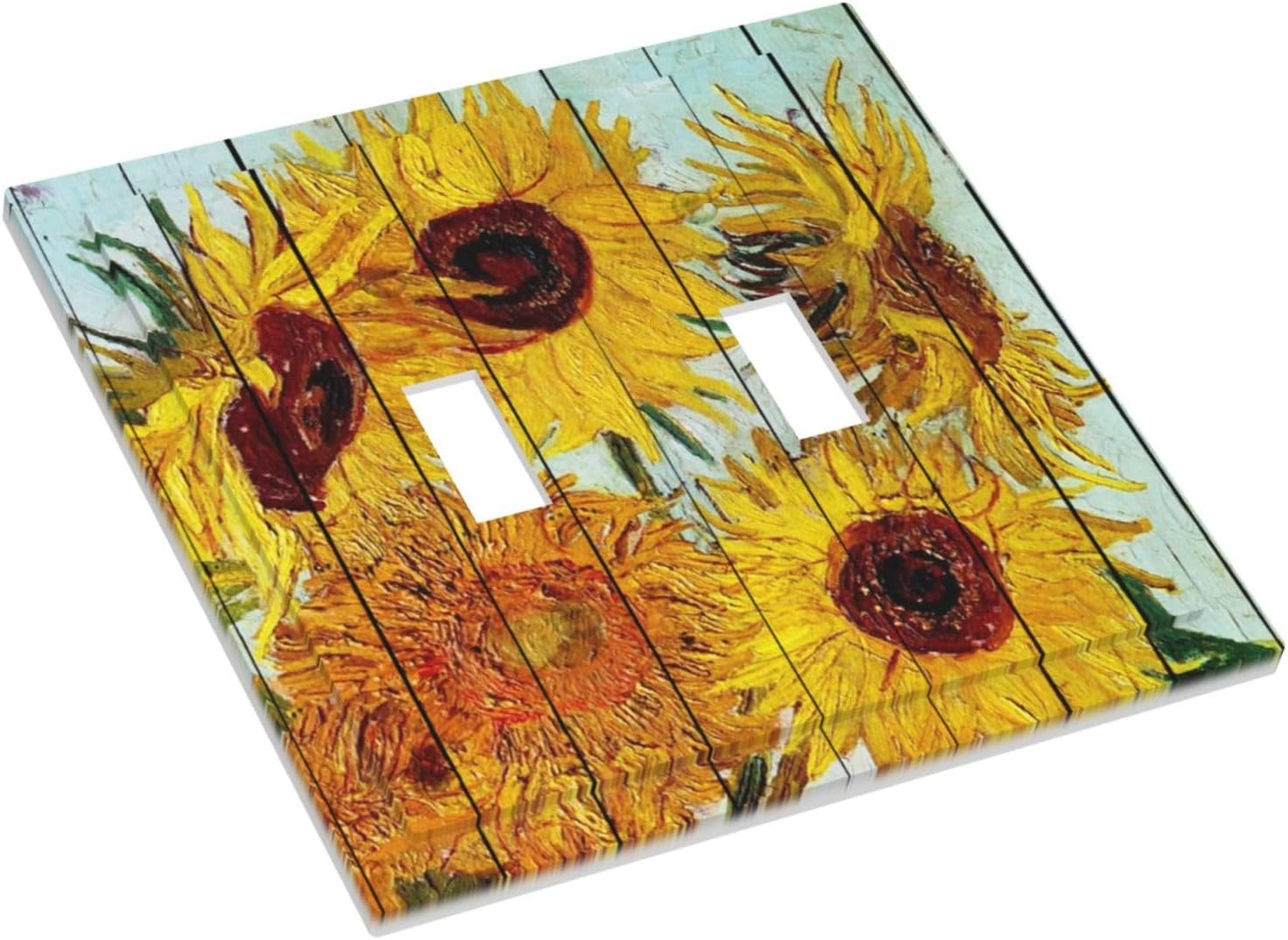 Decorative Switch Plates Sunflowers Oil Paintings Wood Floral 2 Gang Double Toggle Outlet Light Switch Cover Wall Plate Electrical Faceplate For Farmhouse Bed Room Decor