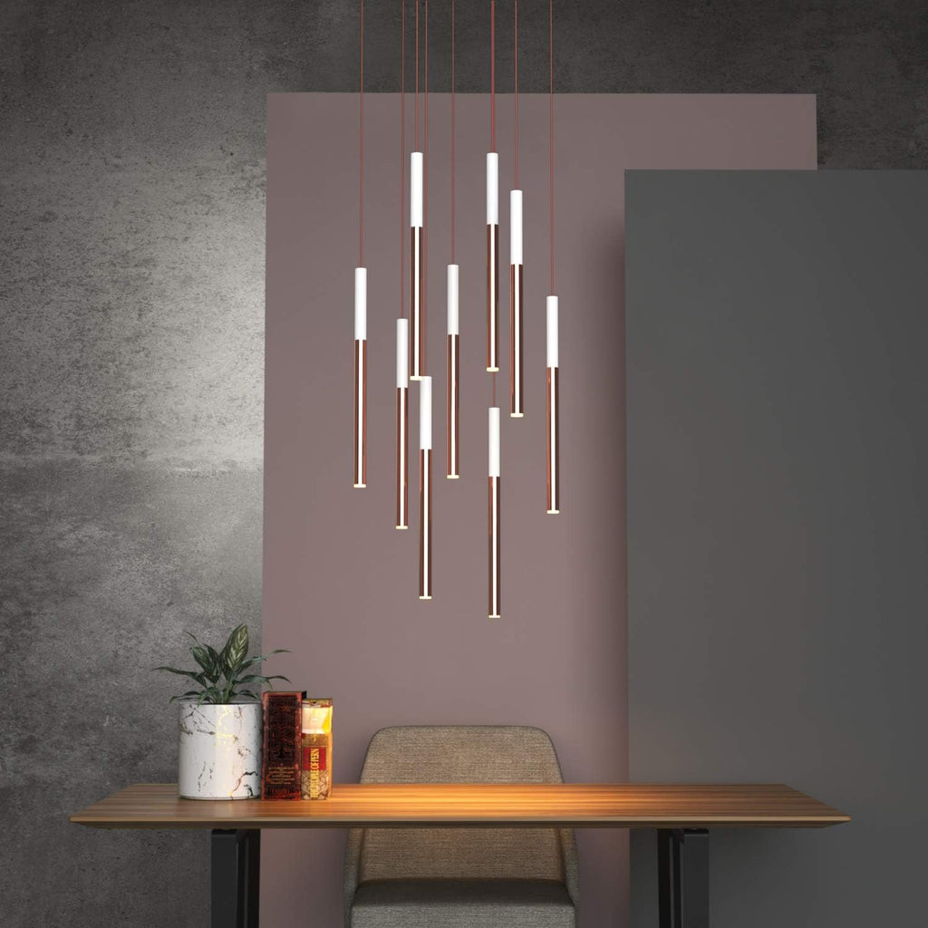 ALTAIR 9 Mini Pendant Lighting White-Copper - LED Hanging Light Fixture for Kitchen Island, Bar, Foyer - Cluster Pendants - Dimmable, Adjustable Wire, Lamp Bulb Included