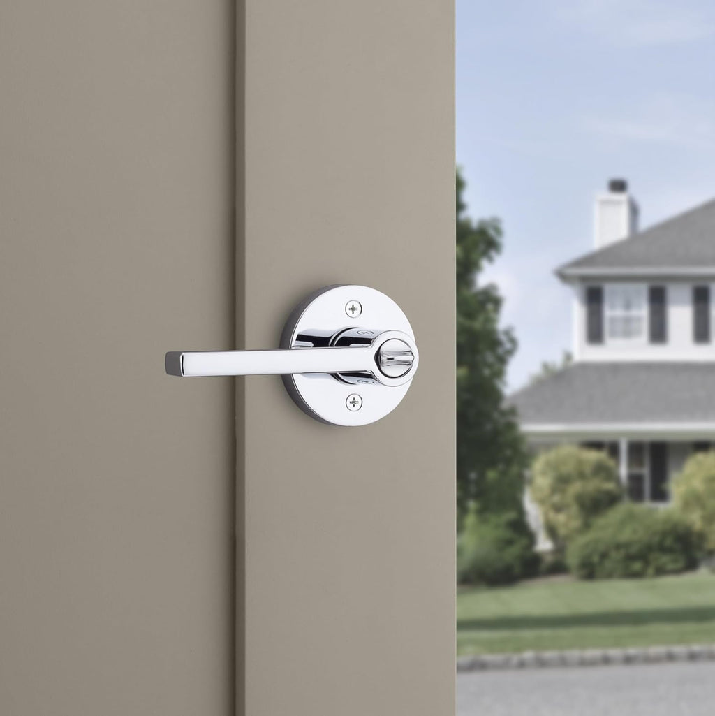 Kwikset Halifax Entry Door Handle with Lock and Key, Secure Keyed Reversible Lever Exterior, for Front Entrance and Bedrooms, Polished Chrome, 10 Pack, Pick Resistant SmartKey Rekey Security