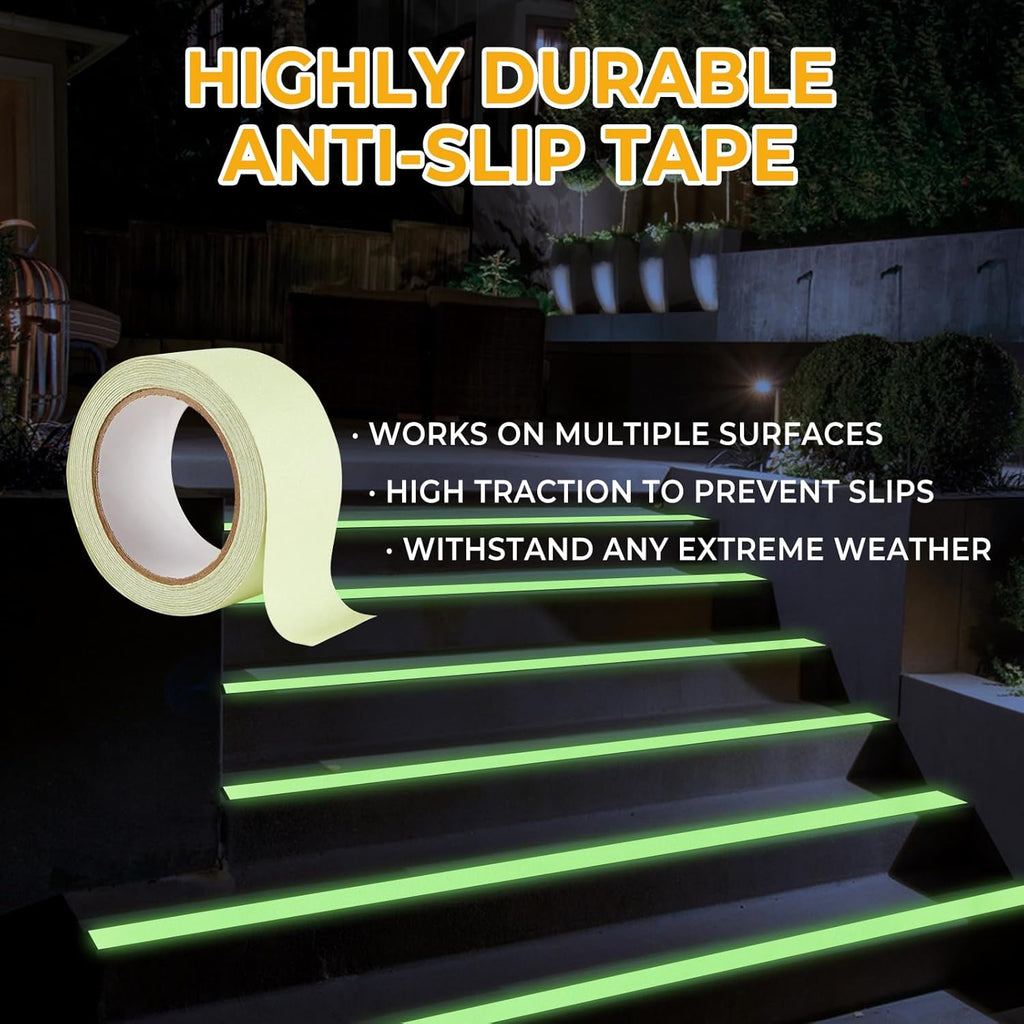 Glow in The Dark Tape, Anti Slip Glow Tape for Stairs, Glow in Dark Indoor or Outdoor, Visible at Night, Waterproof, Luminous Green, 2 Inch x 16 Feet