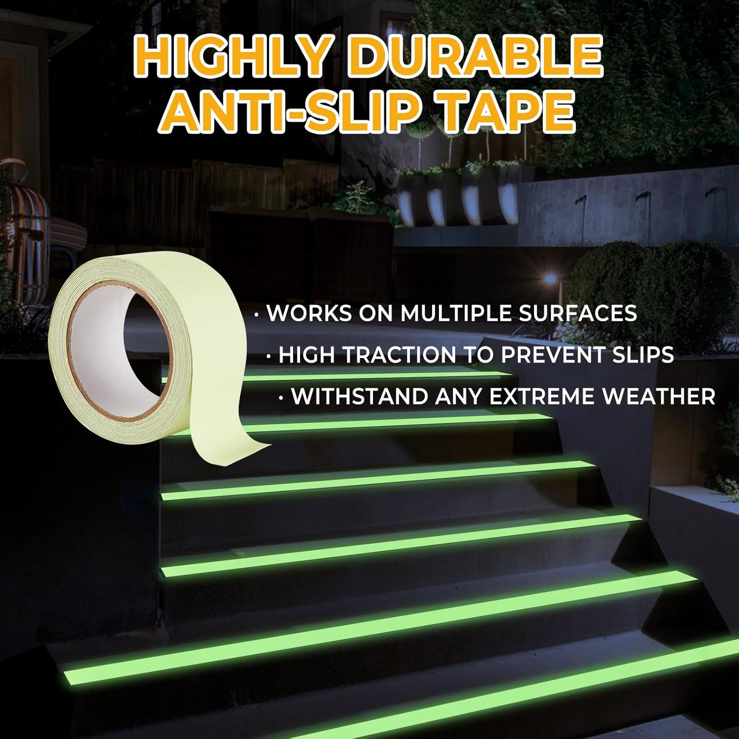 Glow in The Dark Tape, Anti Slip Glow Tape for Stairs, Glow in Dark Indoor or Outdoor, Visible at Night, Waterproof, Luminous Green, 2 Inch x 16 Feet