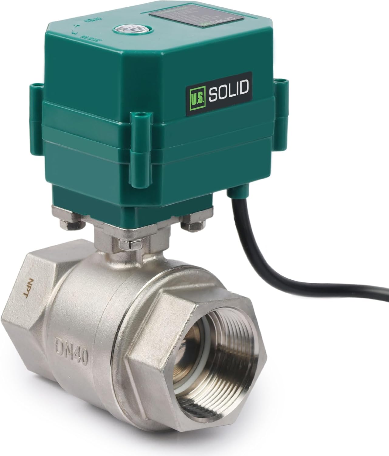 U.S. Solid 1-1/2" Motorized Ball Valve with US Plug 110VAC Stainless Steel Electrical Ball Valve,Auto Return, Normally Closed, IP65