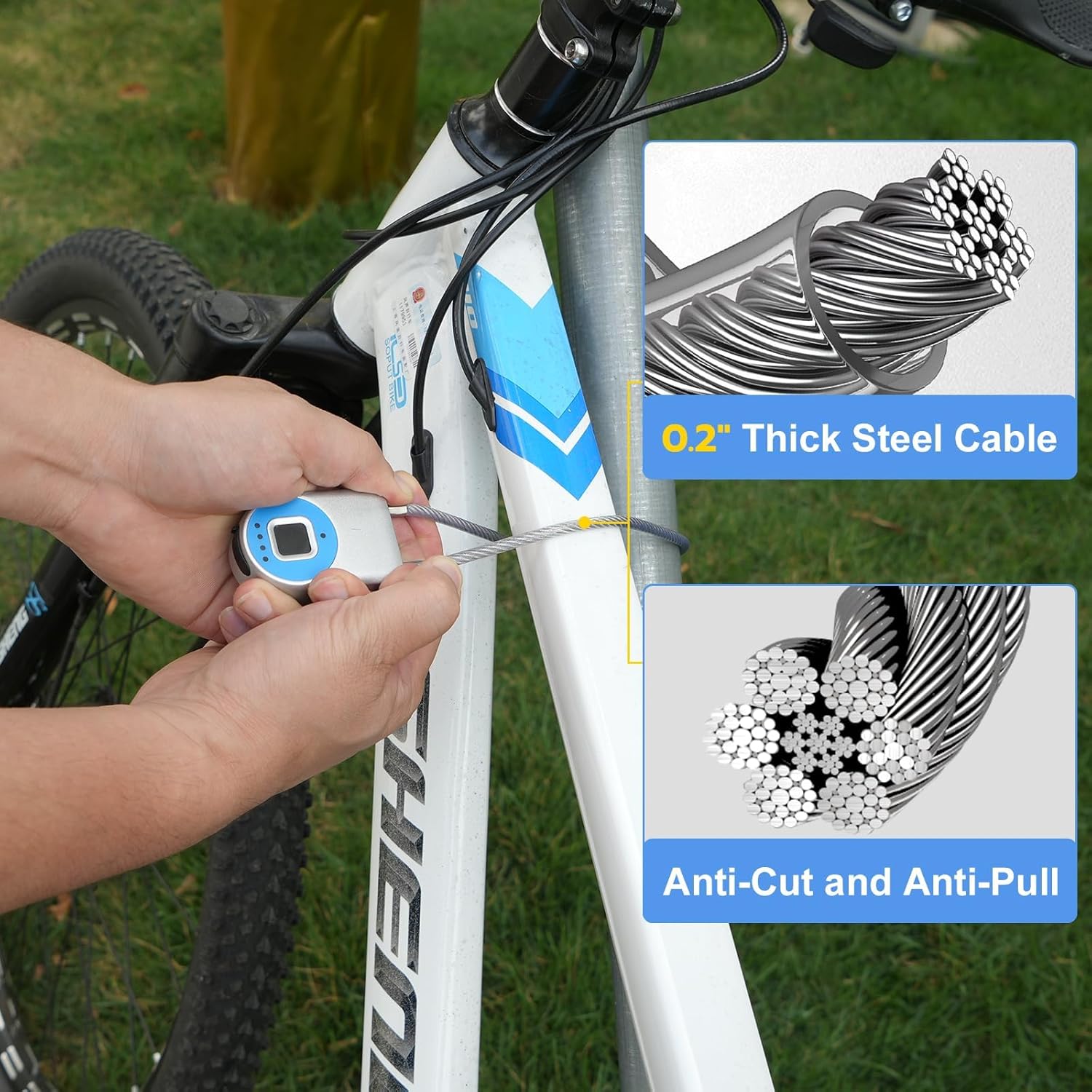 Cord Padlock Waterproof Fingerprint Cable Lock eLinksmart Bluetooth App Bike Lock Outdoor Travel Lock - 38cm Steel Cable Lock for Kids Adults Fridge French Door Small Folding Bicycle Helmet