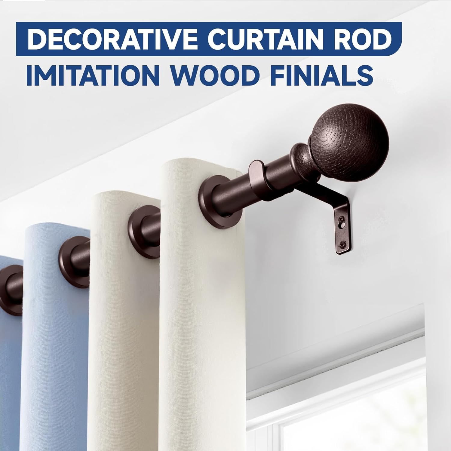 BRIOFOX Bronze Curtain Rods for Windows 72 to 144 Inch(6-12ft) - 1'' Diameter Heavy Duty Curtain Rods with Imitation Wood Grain Pattern Finials,Adjustable Decorative Curtain Rods Set,28-144''