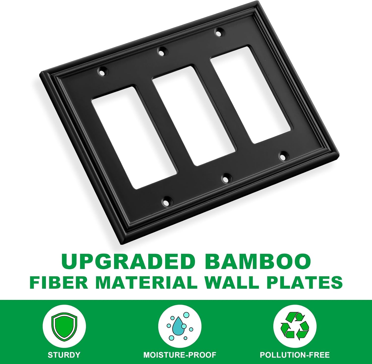Black Modern Decorative Wall Plate Light Switch Cover Decorator Outlet Covers Rocker Switch Plates Bamboo Fiber Material Wall Plates for Kitchen Bathroom (3 Gang Triple Decorator-1 Pack)