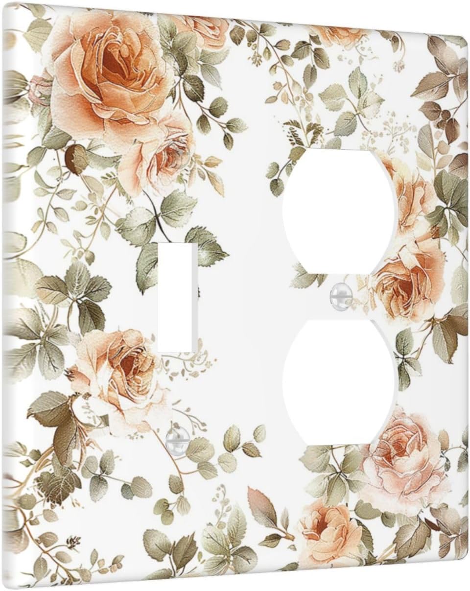 Wallplates Vintage Warm Color Orange Flowers And Leaves 1 Toggle 1 Duplex Switch Plate Electrical GFCI Faceplate Decorative Light Switch Covers for Bedroom living Room Decor