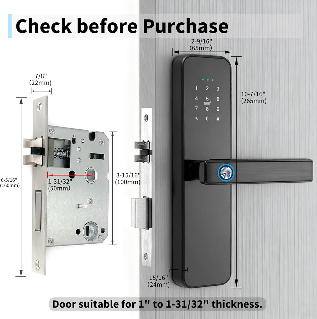 EIYSIE WiFi Smart Door Lock with Handle, Fingerprint Lock Keyless Entry Door Lock with Keypad, Electronic Door Lock for Front Door and Bedroom, Digital Lock Built-in WiFi and App Control