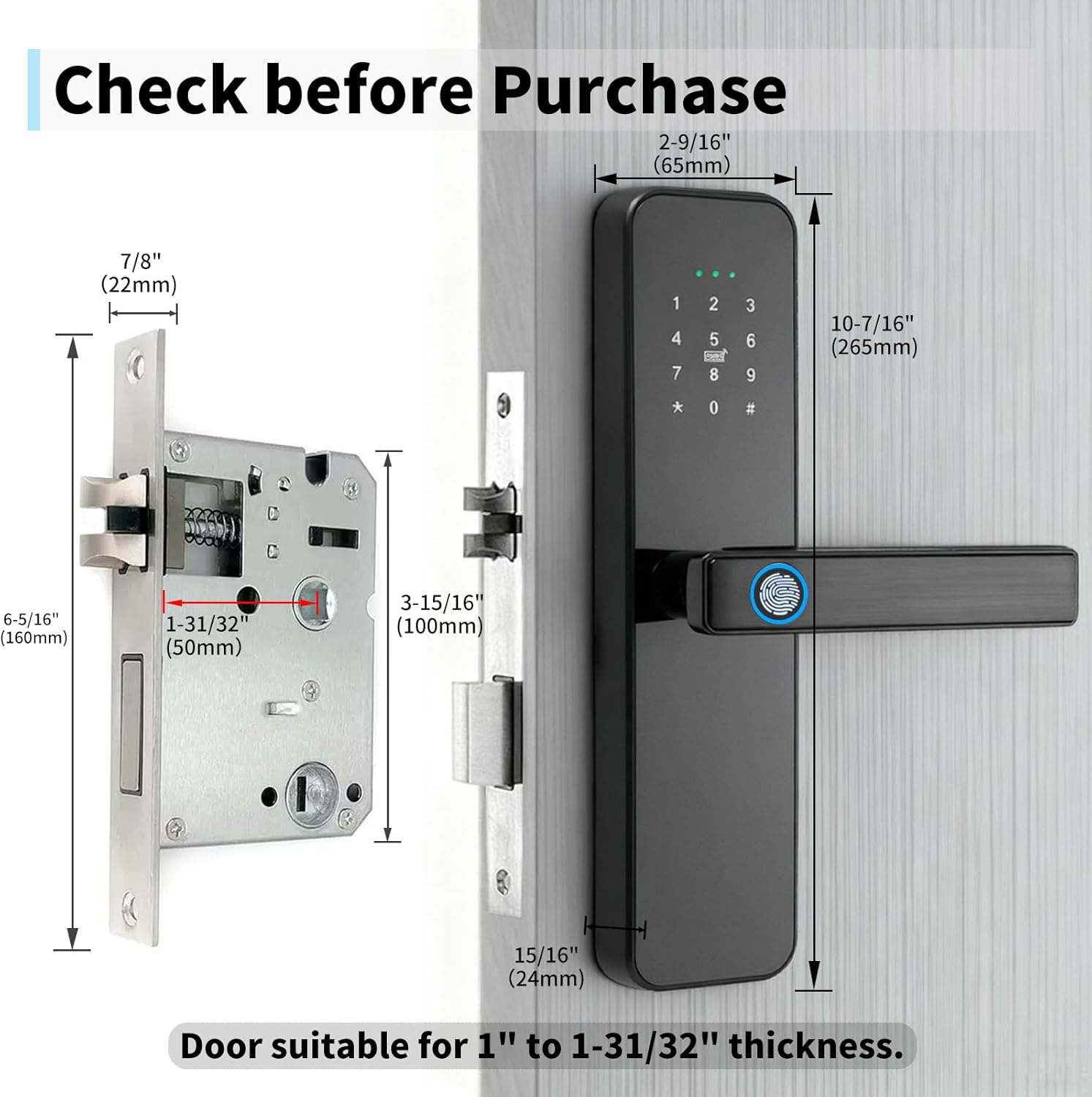 EIYSIE WiFi Smart Door Lock with Handle, Fingerprint Lock Keyless Entry Door Lock with Keypad, Electronic Door Lock for Front Door and Bedroom, Digital Lock Built-in WiFi and App Control