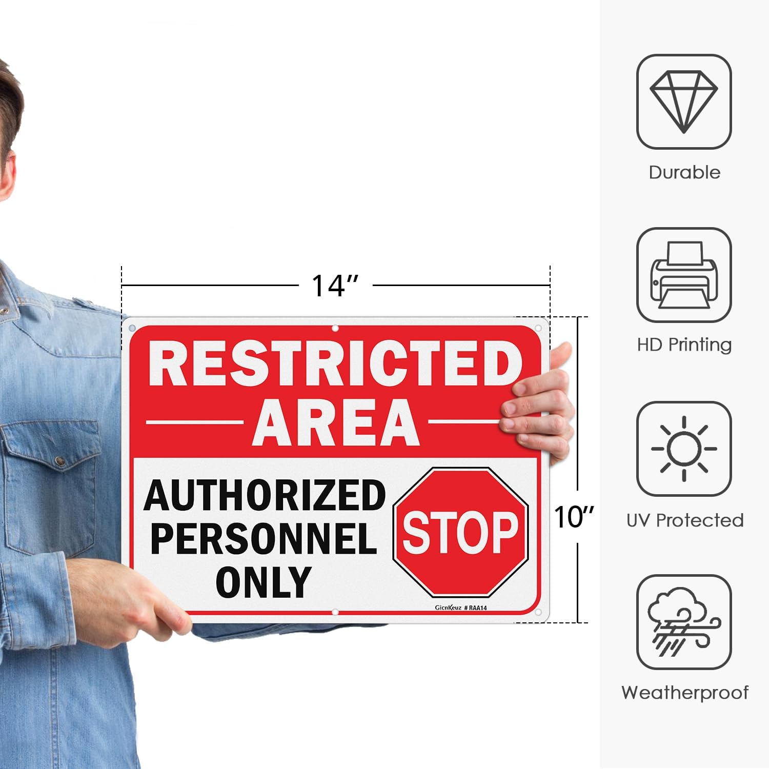 GicnKeuz Large Restricted Area Sign, 14x10 Inches Do Not Enter - Authorized Personnel Only Signs, Rust Free.40 Reflective Aluminum, Fade Resistant/Waterproof, 6 Pre-drilled Holes (2 Pack)