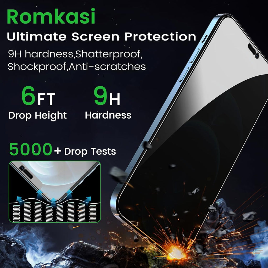 3 Pack Privacy Screen Protector for iPhone 12 Pro Max 6.7 Inch with 3 Pack Camera Lens Protector, Anti Spy Tempered Glass Film, Anti-Scratch, Touch Sensitive, Case Friendly