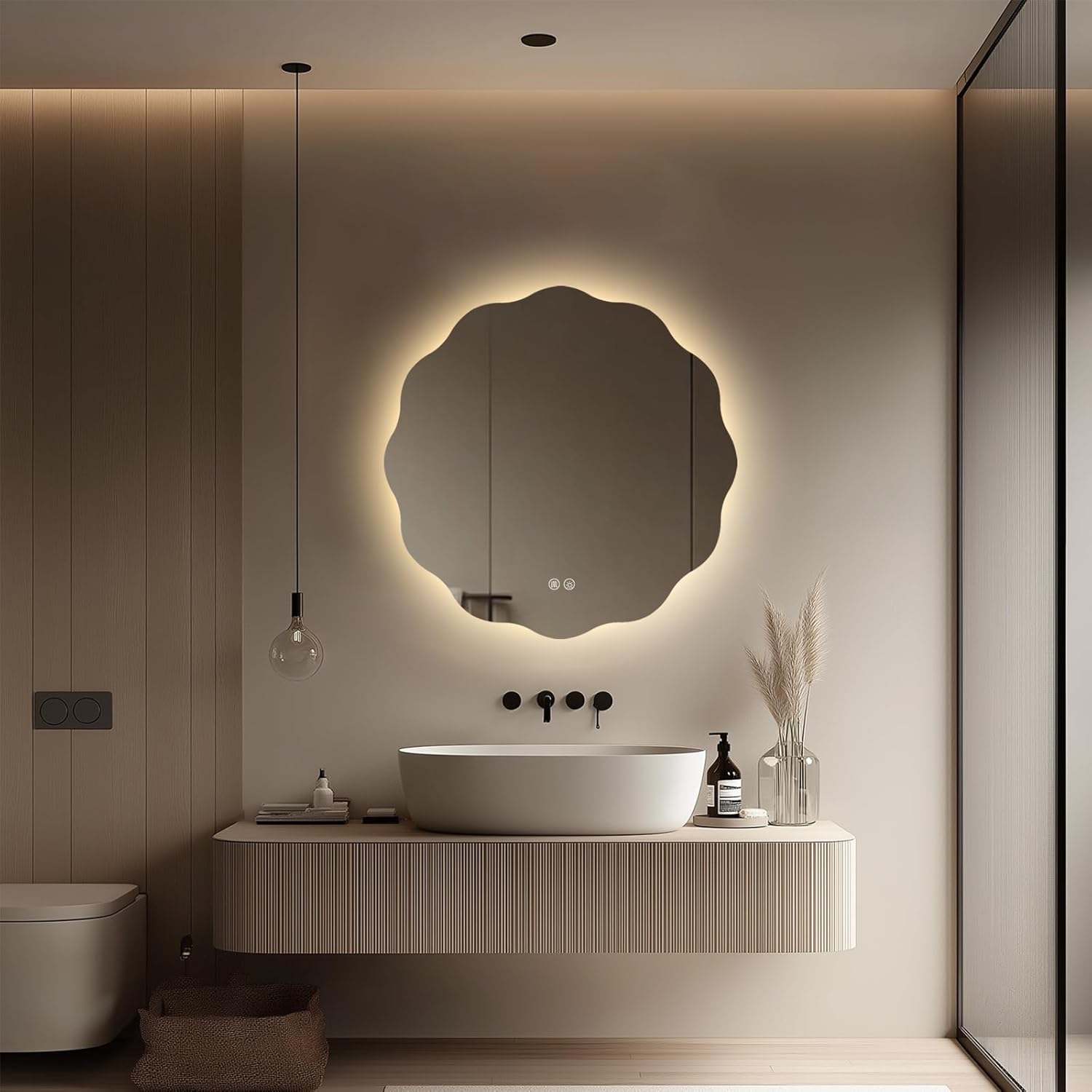 Round LED Bathroom Mirror with Lights 30", Stepless Dimmable Circle LED Mirror with 3 Colors, Anti-Fog, Memory, Frameless Smart Vanity Mirror