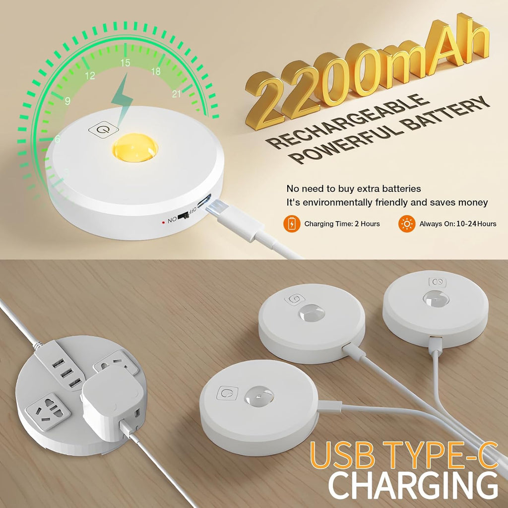 Puck Lights Cordless with Remote Control, 2200mAh Rechargeable Under Counter Lighting,3 Color Temperatures Dimmable Under Cabinet,Closet Light,Tap Light for Hallway (Silver, 3PCS)