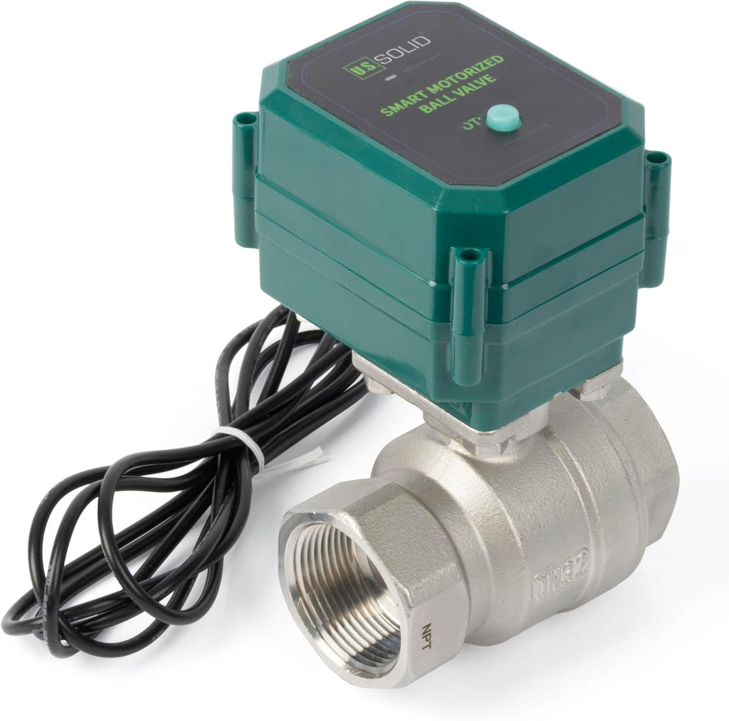 U.S. Solid 1-1/4" Smart Motorized Ball Valve - Remote App Mobile Control Stainless Steel Electrical Ball Valve with Manual Switch, 5V DC USB Connection