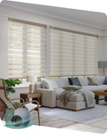 Yoolax Motorized Zebra Blinds Compatible with Alexa, Motorized Blinds with Remote Custom Size, Light Filtering Privacy Electric Zebra Shades for Windows (Linen Ivory)