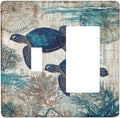 Blue Green Sea Turtle Tropical Ocean Coral Nautical Map Outlet Covers 1 Toggle 1 Rocker Combination Decorative Wall Plate Electrical Switch Plates Light Switch Cover Plate For Bed Room Bathroom Decor