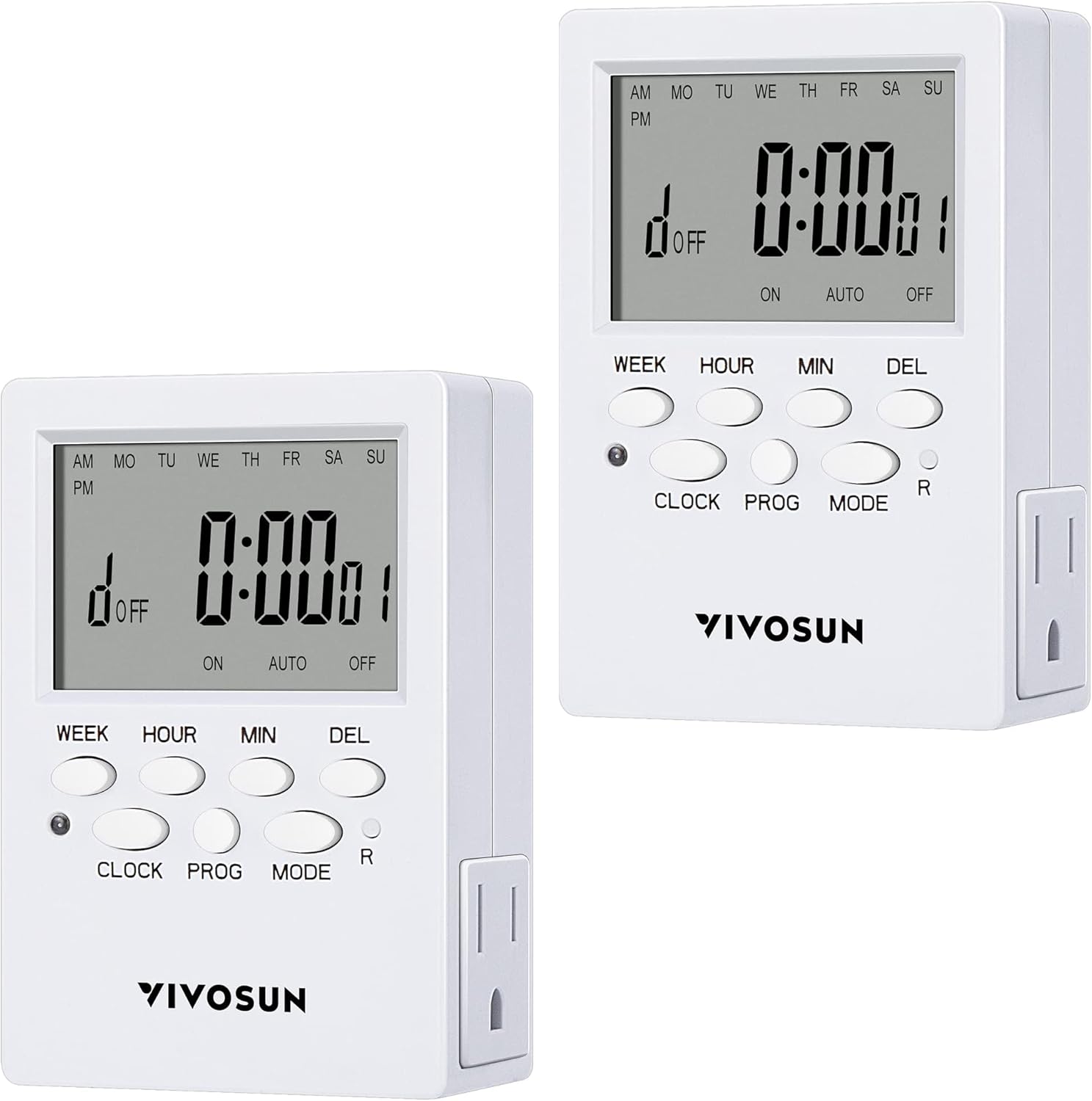 VIVOSUN 7 Day Programmable Digital Timer with Dual Outlet, 20 On/Off UL Listed Heavy Duty Plug-in Outlet Timer with Countdown Setting, Indoor for Lamp, Fan, Heater, Humidifiers, Aquarium (2 Pack)