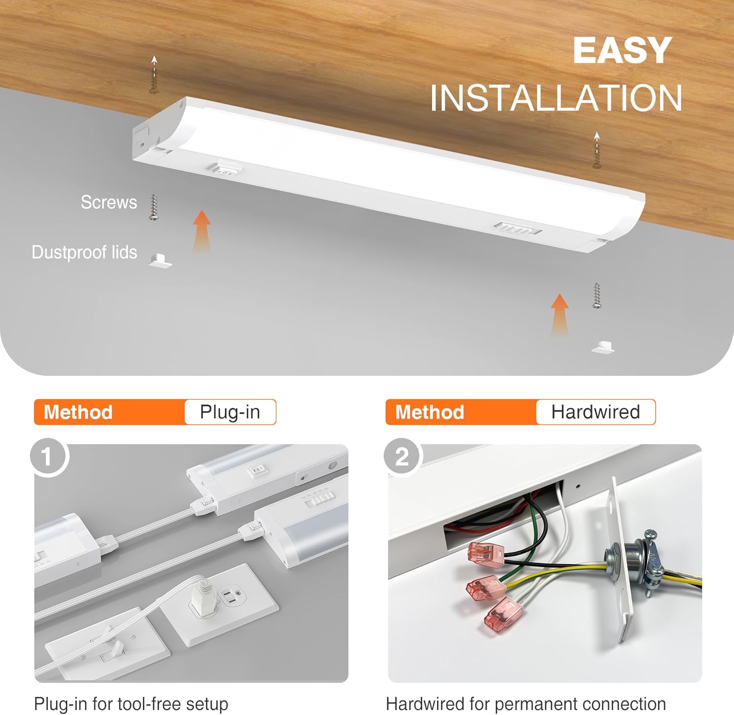 12inch Linkable Under Cabinet Lighting Hardwired Plug-in, Wired led Under Cabinet Lights with 5 CCT (2700/3000/3500/4000/5000) & Dimmable, Under Counter Lights for Kitchen, 6W, 600LM, 2 Pack
