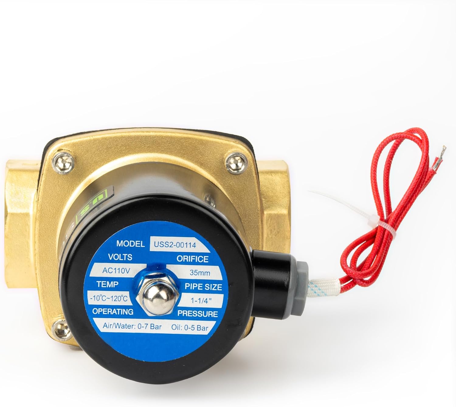 U.S. Solid 1-1/4" Solenoid Valve - 110V AC Brass Electric Solenoid Valve, Normally Closed, Viton Seal