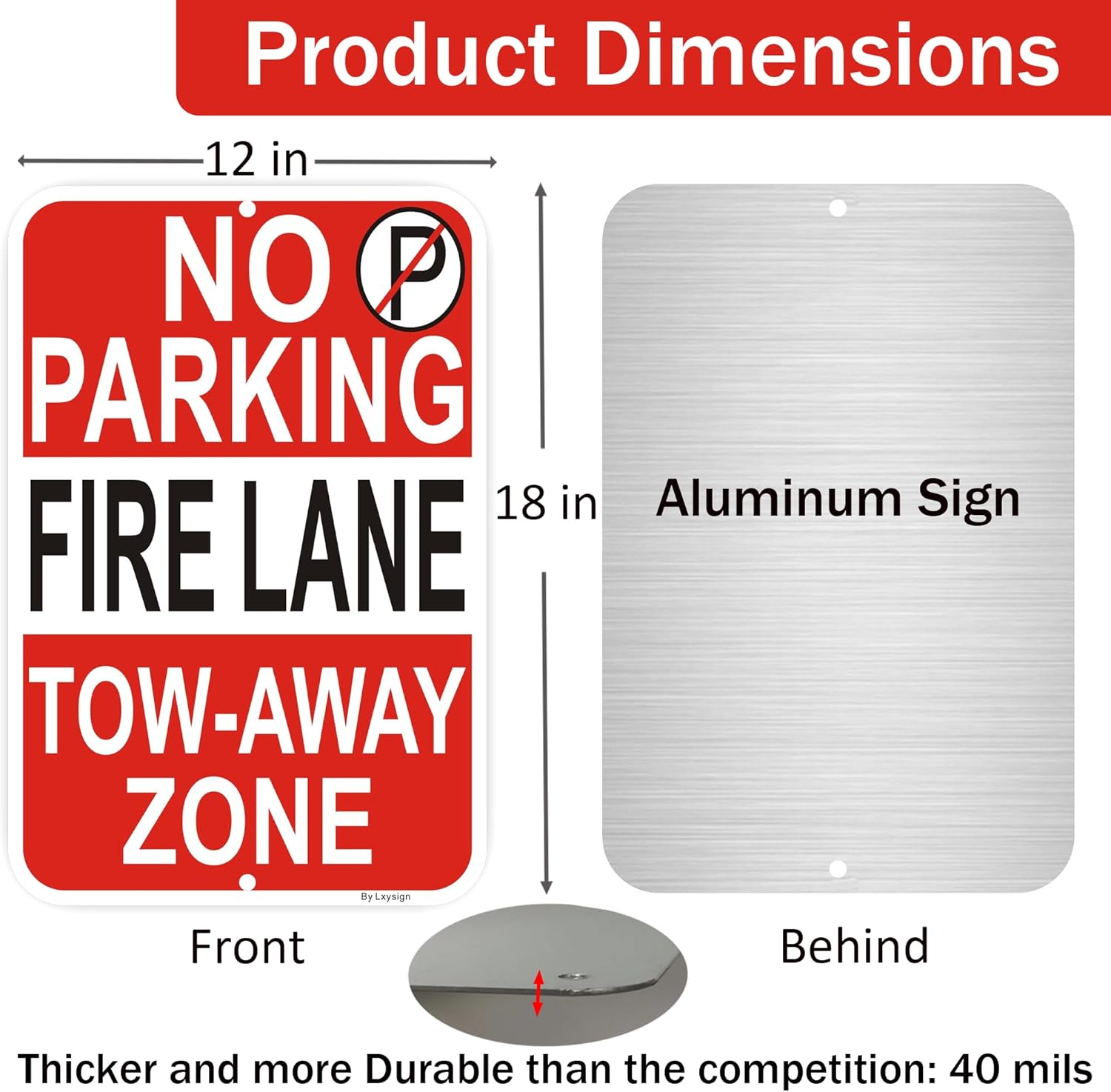 2 Pack No Parking - Fire Lane Sign | 12 x 18 Inches Reflective Sheeting Rust Free Aluminum, UV Protected, Weather/Fade Resistant, Indoor/Outdoors Use
