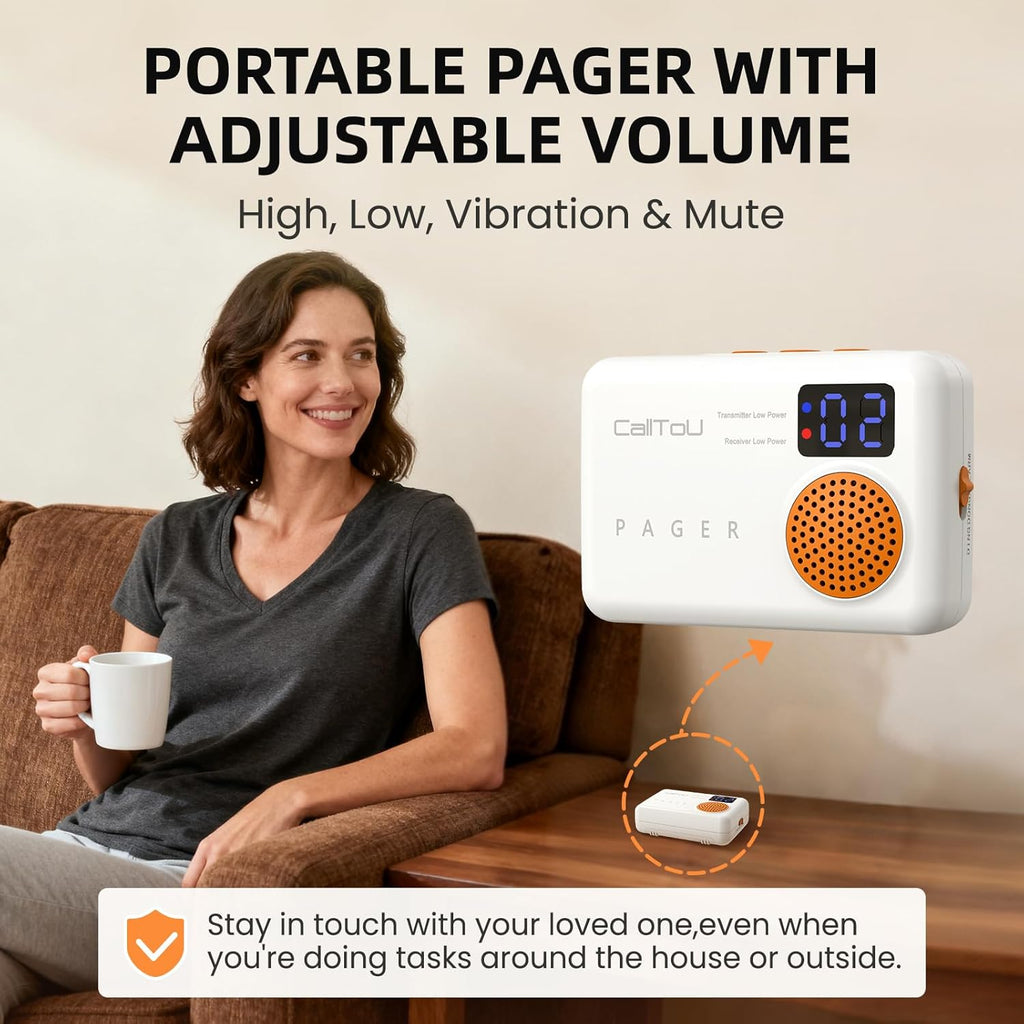 CallToU Caregiver Pager Wireless Call Button for Elderly at Home, Portable Nurse Alert System with Vibration/for Patients and Disabled, 500ft Ranger (2 Call Buttons + 1 Receivers)