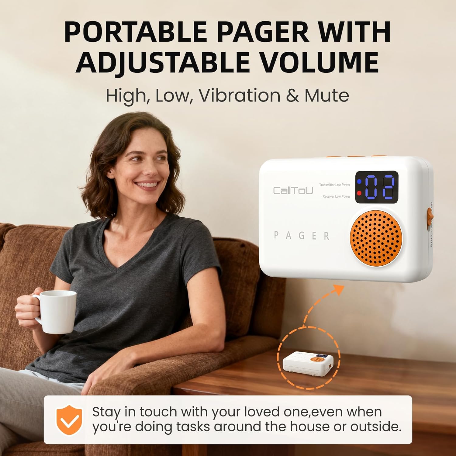 CallToU Caregiver Pager Wireless Call Button for Elderly at Home, Portable Nurse Alert System with Vibration/for Patients and Disabled, 500ft Ranger (2 Call Buttons + 1 Receivers)